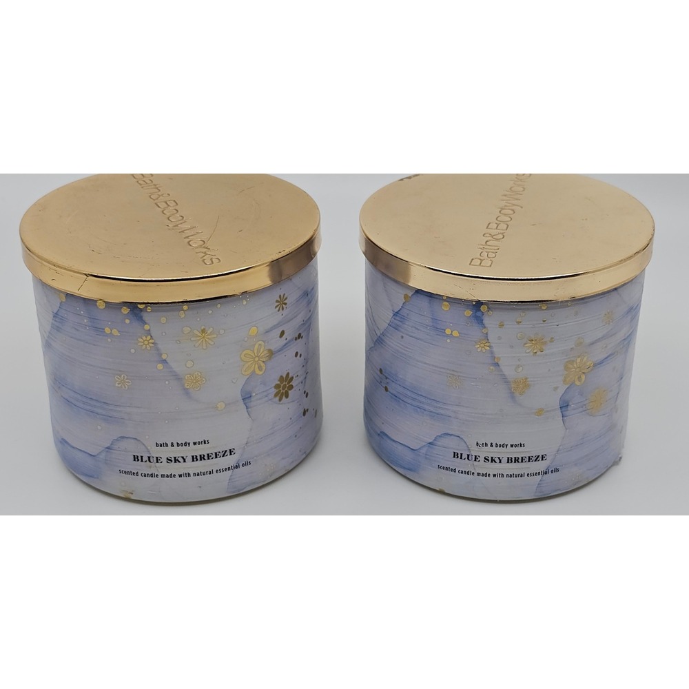 Bath & Body Works Blue Sky Breeze 3 Wick Scented Candle Set of 2 14.5oz New